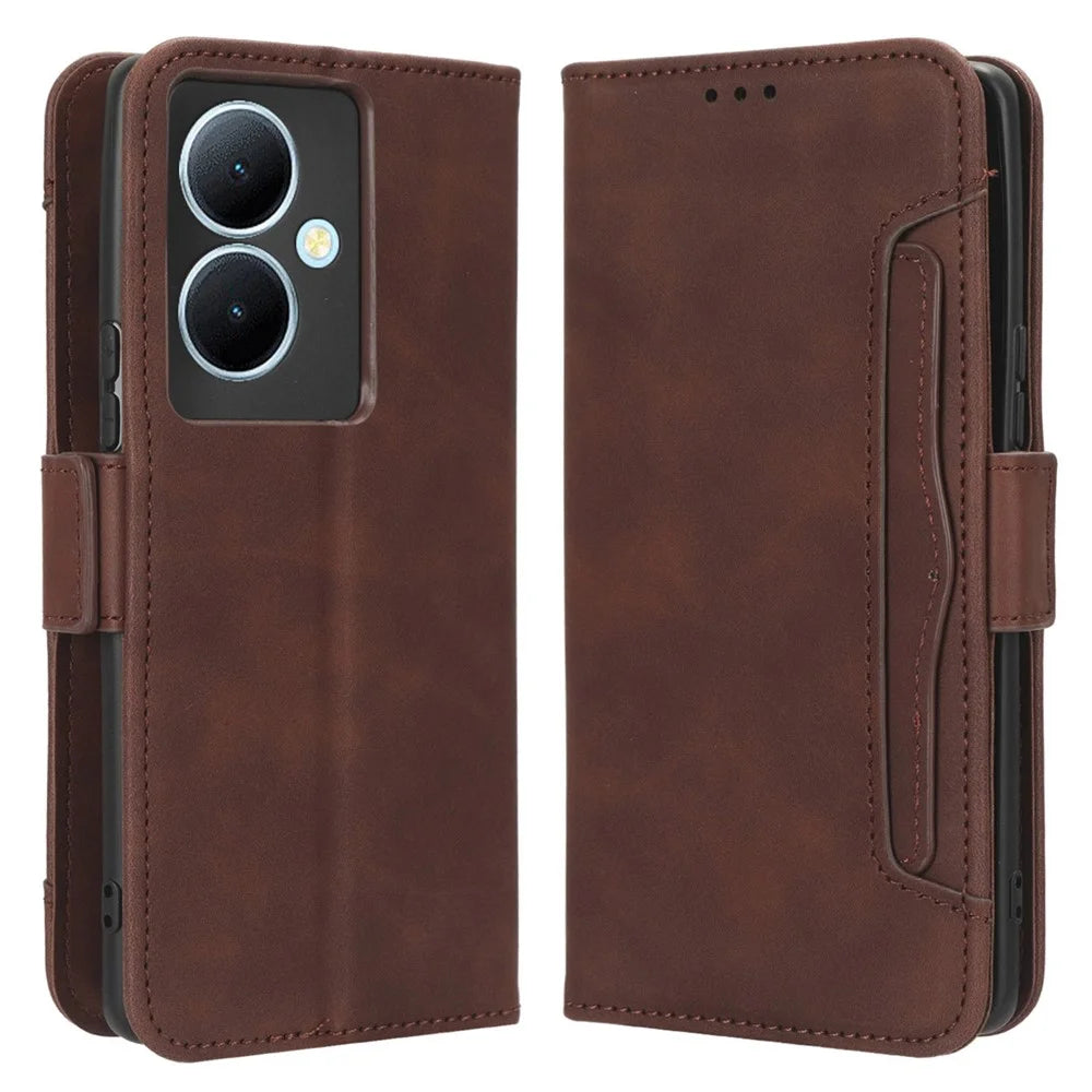 For vivo Y78+ 5G / Y78 5G / V29 Lite 5G Multiple Card Slots PU Leather Wallet Case Stand Phone Cover - Brown - 1