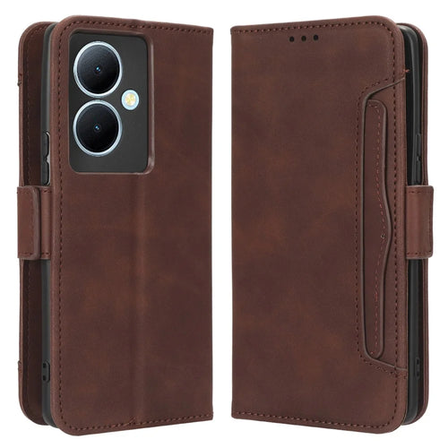For vivo Y78+ 5G / Y78 5G / V29 Lite 5G Multiple Card Slots PU Leather Wallet Case Stand Phone Cover - Brown - 1