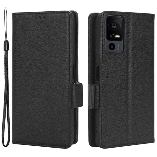 PU Leather Wallet Cell Phone Case For TCL 40 XL Litchi Texture Flip Stand Phone Cover - Black - 1