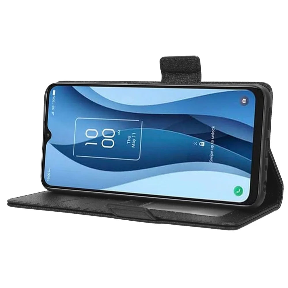 PU Leather Wallet Cell Phone Case For TCL 40 XL Litchi Texture Flip Stand Phone Cover - Black - 3