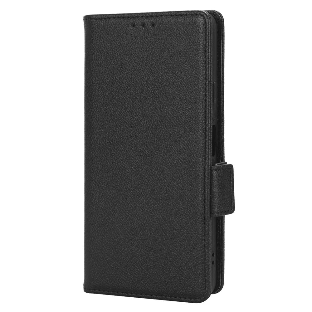 PU Leather Wallet Cell Phone Case For TCL 40 XL Litchi Texture Flip Stand Phone Cover - Black - 6