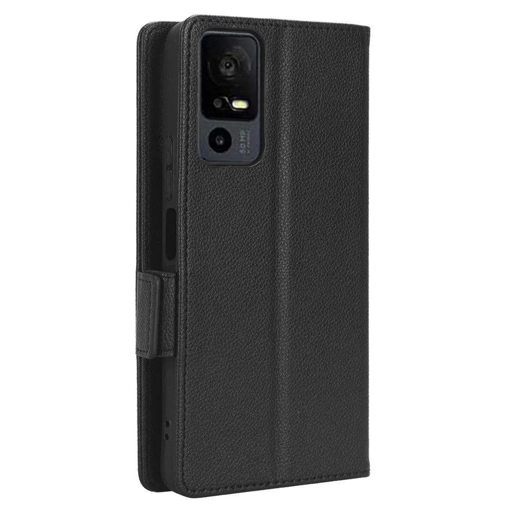 PU Leather Wallet Cell Phone Case For TCL 40 XL Litchi Texture Flip Stand Phone Cover - Black - 7