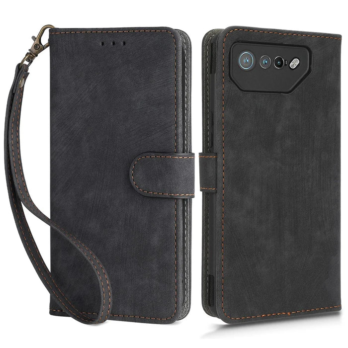 For Asus ROG Phone 7 5G Phone Wallet Case RFID Blocking Stand Phone Cover with Strap - Black - 1