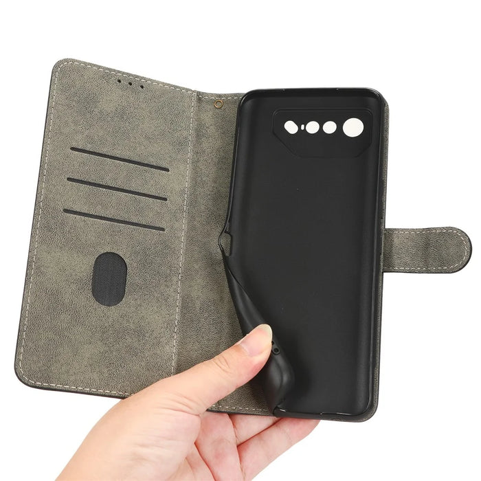 For Asus ROG Phone 7 5G Phone Wallet Case RFID Blocking Stand Phone Cover with Strap - Black - 5