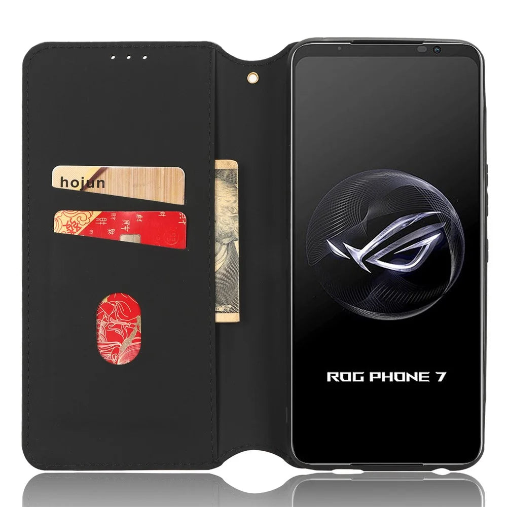For Asus ROG Phone 7 5G Cell Phone Case Imprinted Rhombus PU Leather Wallet Stand Flip Cover - Black - 2