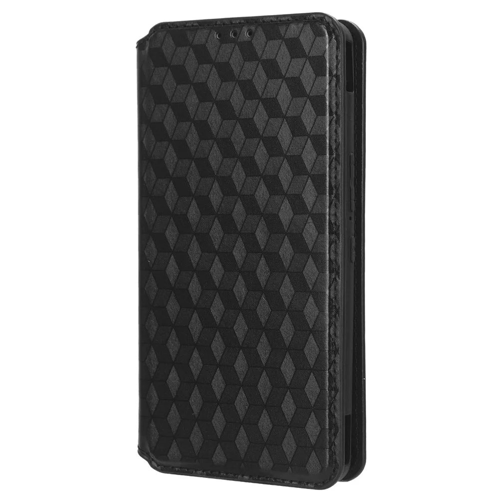 For Asus ROG Phone 7 5G Cell Phone Case Imprinted Rhombus PU Leather Wallet Stand Flip Cover - Black - 6