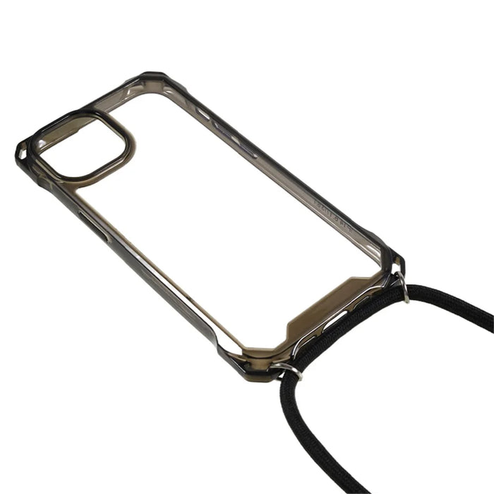 For iPhone 13 Transparent Acrylic Back + TPU Case Anti-drop Phone Cover with Lanyard - Black - 5