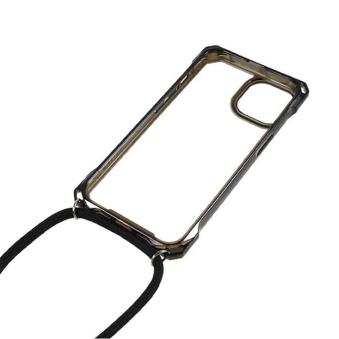 For iPhone 13 Transparent Acrylic Back + TPU Case Anti-drop Phone Cover with Lanyard - Black - 6