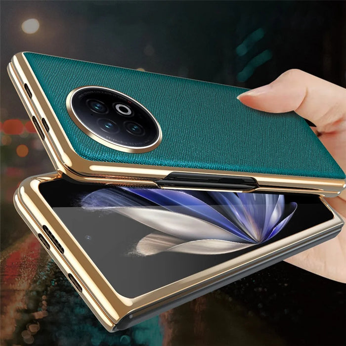 For vivo X Fold2 PU Leather+PC Phone Case Electroplating Frame Anti-Drop Protective Cover - Green - 7