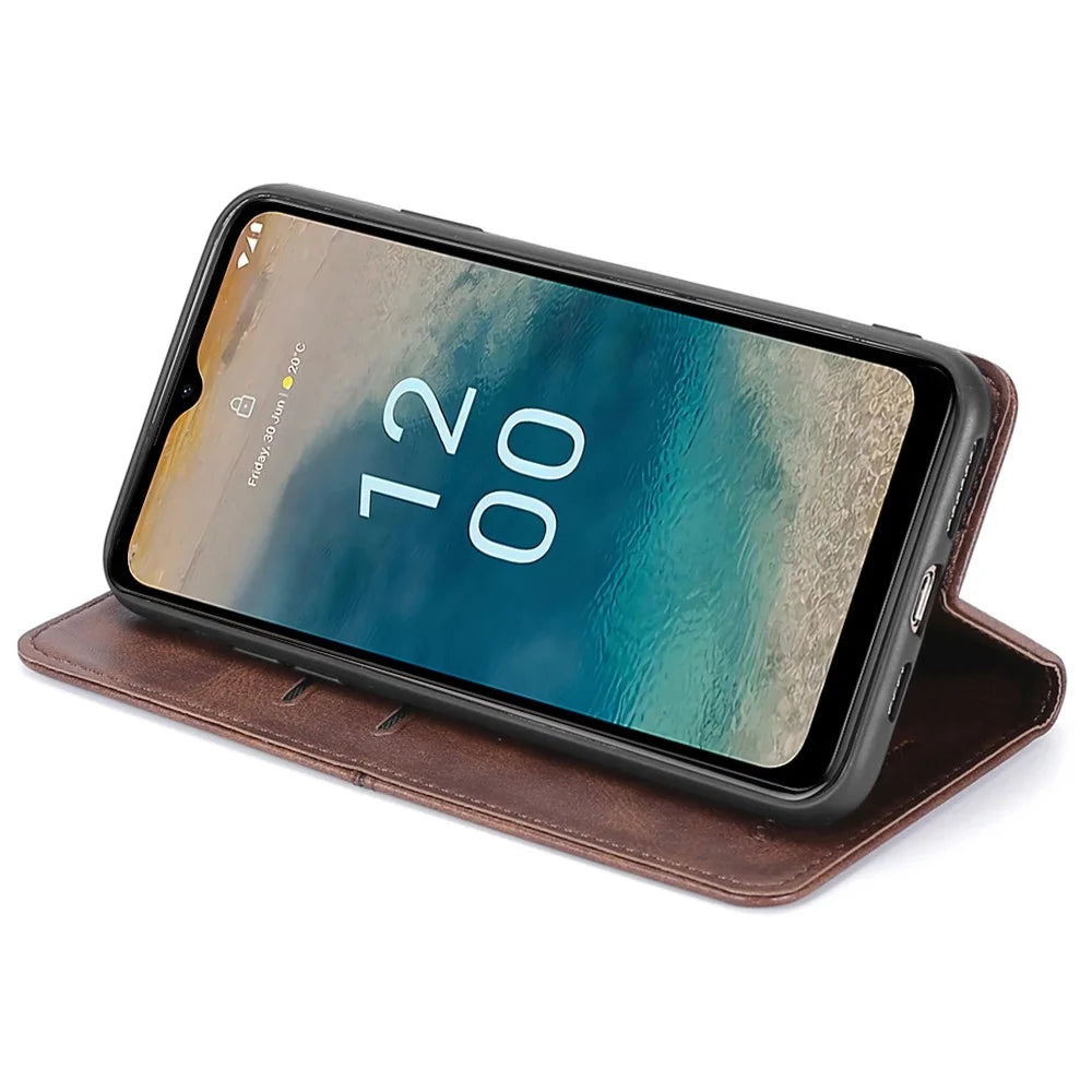 For Nokia G22 Anti-fingerprint Phone Shell Cowhide Texture PU Leather Case Stand Card Slot Cover - Dark Brown - 3