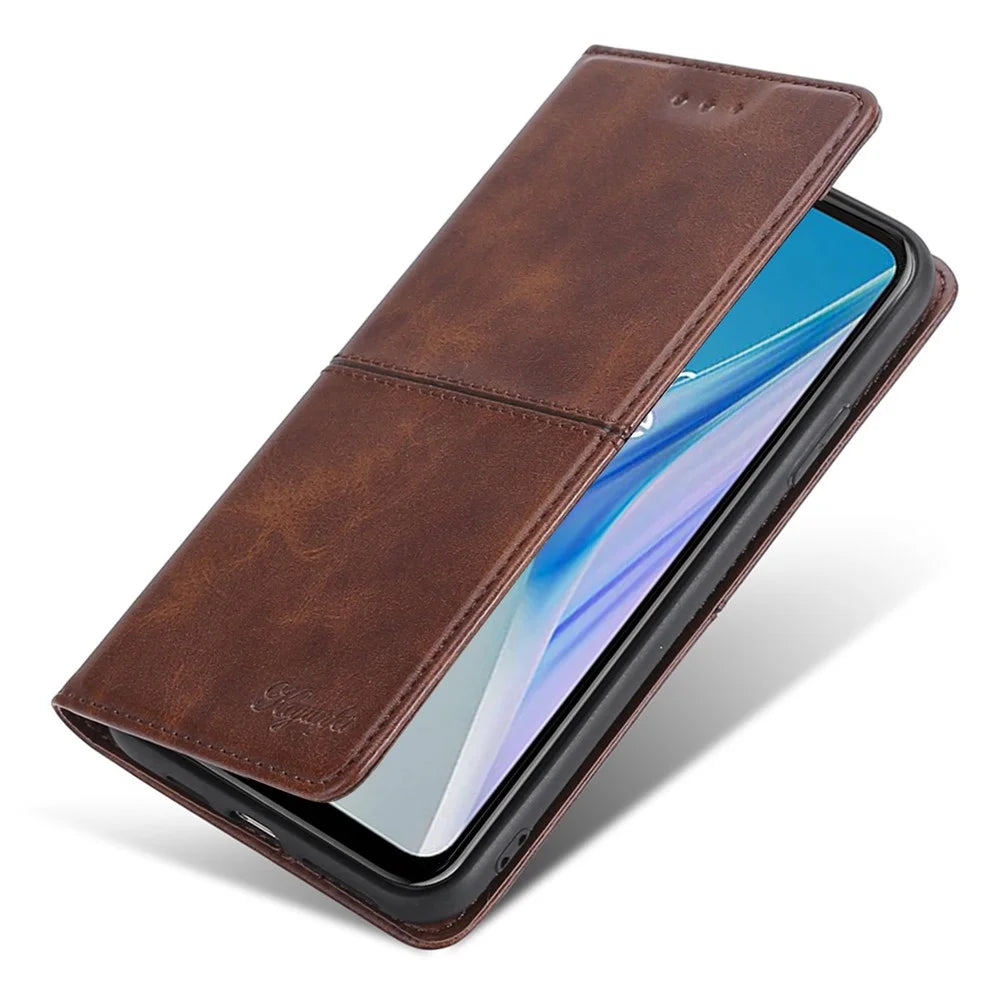 For Nokia G22 Anti-fingerprint Phone Shell Cowhide Texture PU Leather Case Stand Card Slot Cover - Dark Brown - 4