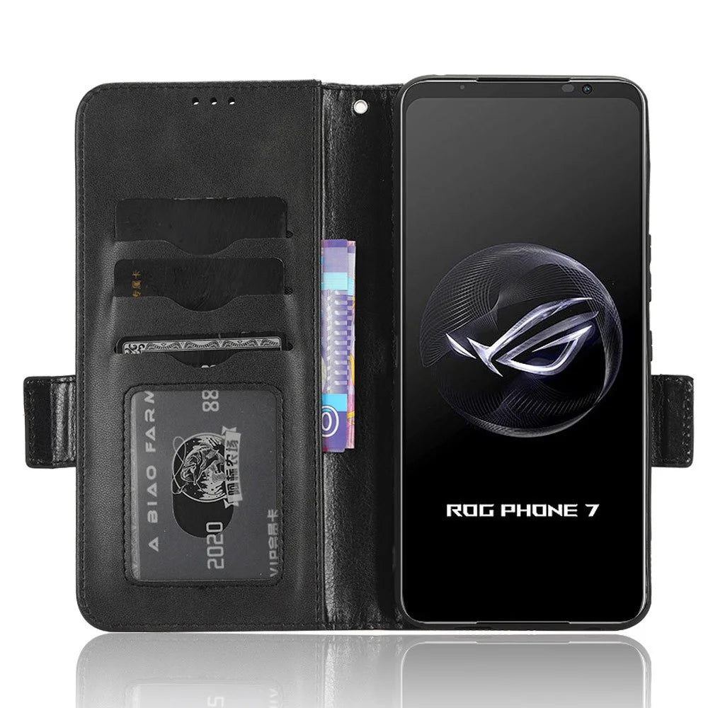 For Asus ROG Phone 7 5G Cell Phone Wallet Case PU Leather Imprinted Triangle Stand Cover - Black - 2