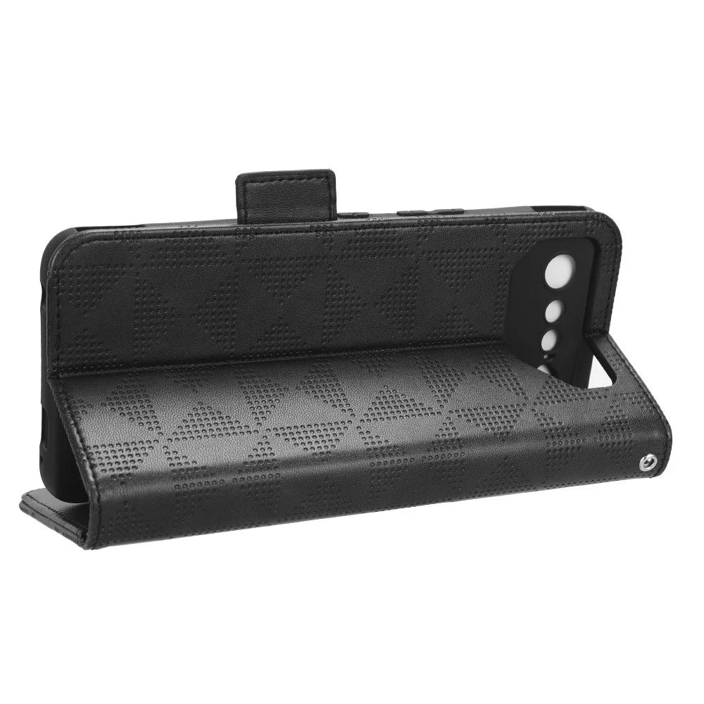 For Asus ROG Phone 7 5G Cell Phone Wallet Case PU Leather Imprinted Triangle Stand Cover - Black - 3