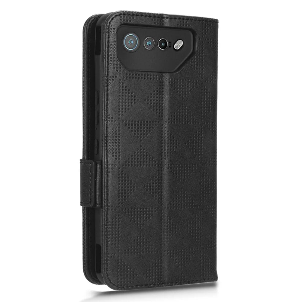 For Asus ROG Phone 7 5G Cell Phone Wallet Case PU Leather Imprinted Triangle Stand Cover - Black - 6