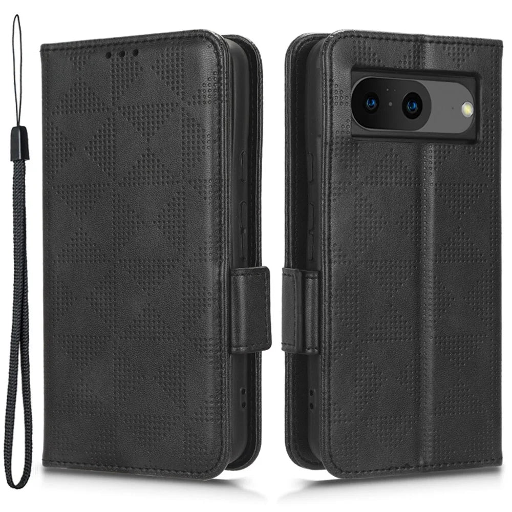 For Google Pixel 8 Imprinted Triangle Stand Cover Phone Wallet PU Leather Phone Case - Black - 1