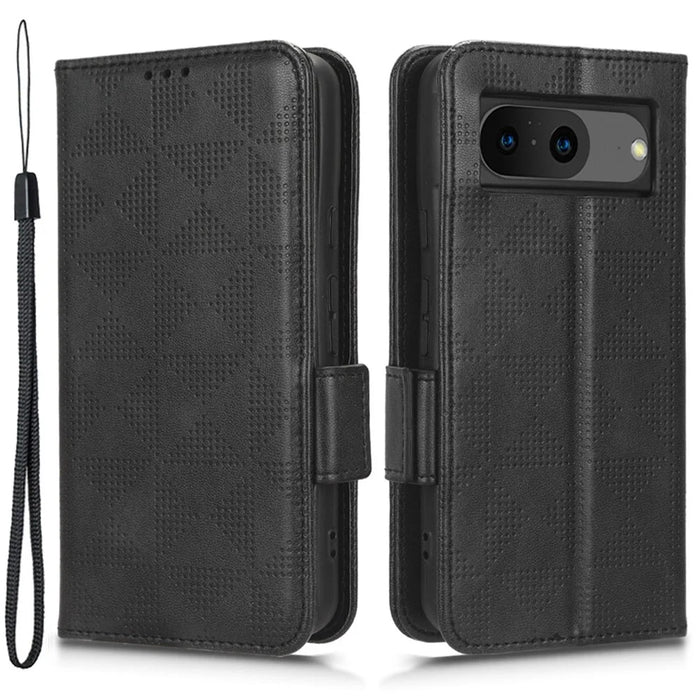For Google Pixel 8 Imprinted Triangle Stand Cover Phone Wallet PU Leather Phone Case - Black - 1