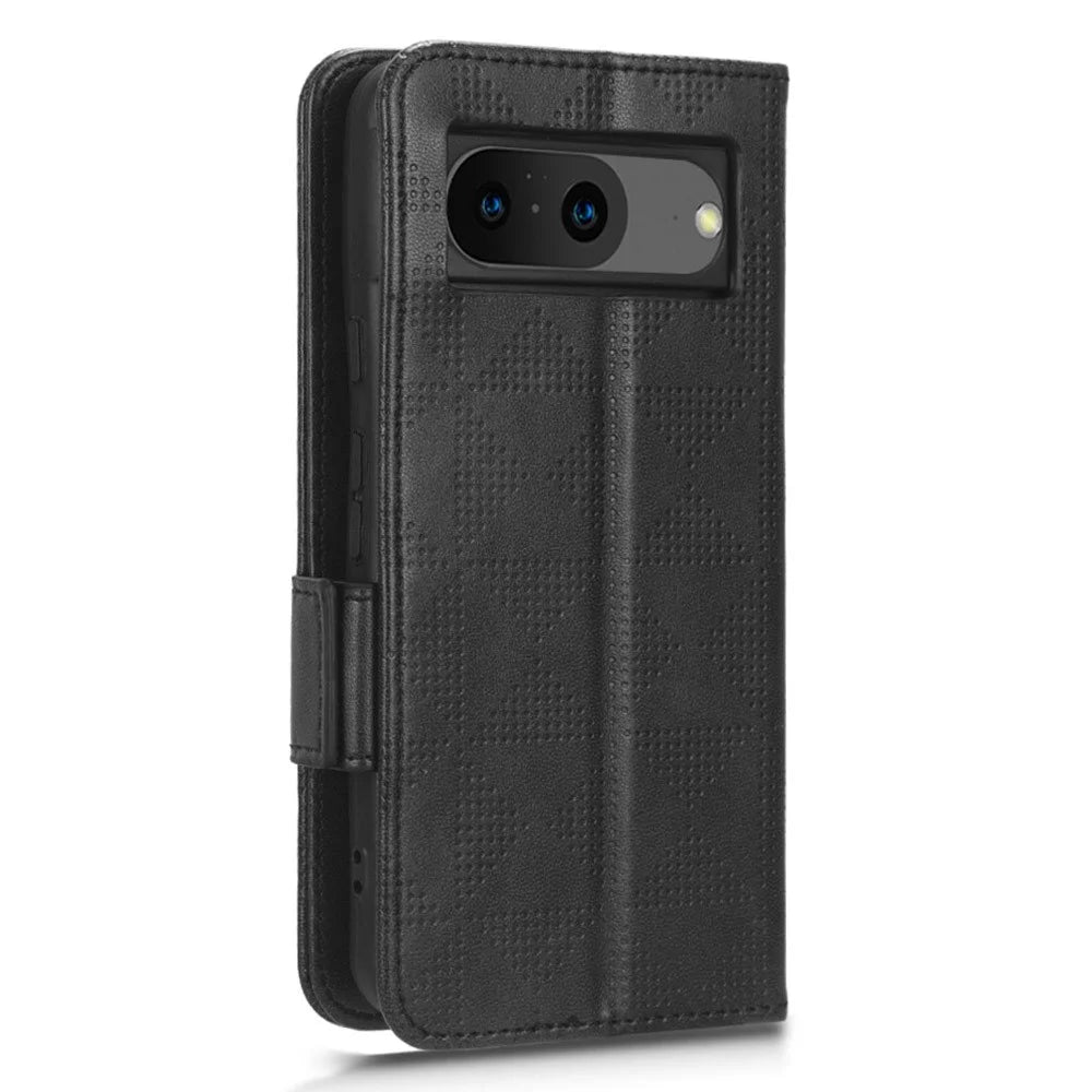 For Google Pixel 8 Imprinted Triangle Stand Cover Phone Wallet PU Leather Phone Case - Black - 6