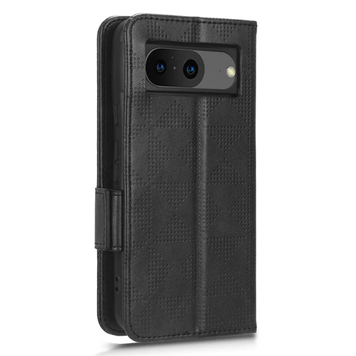 For Google Pixel 8 Imprinted Triangle Stand Cover Phone Wallet PU Leather Phone Case - Black - 6