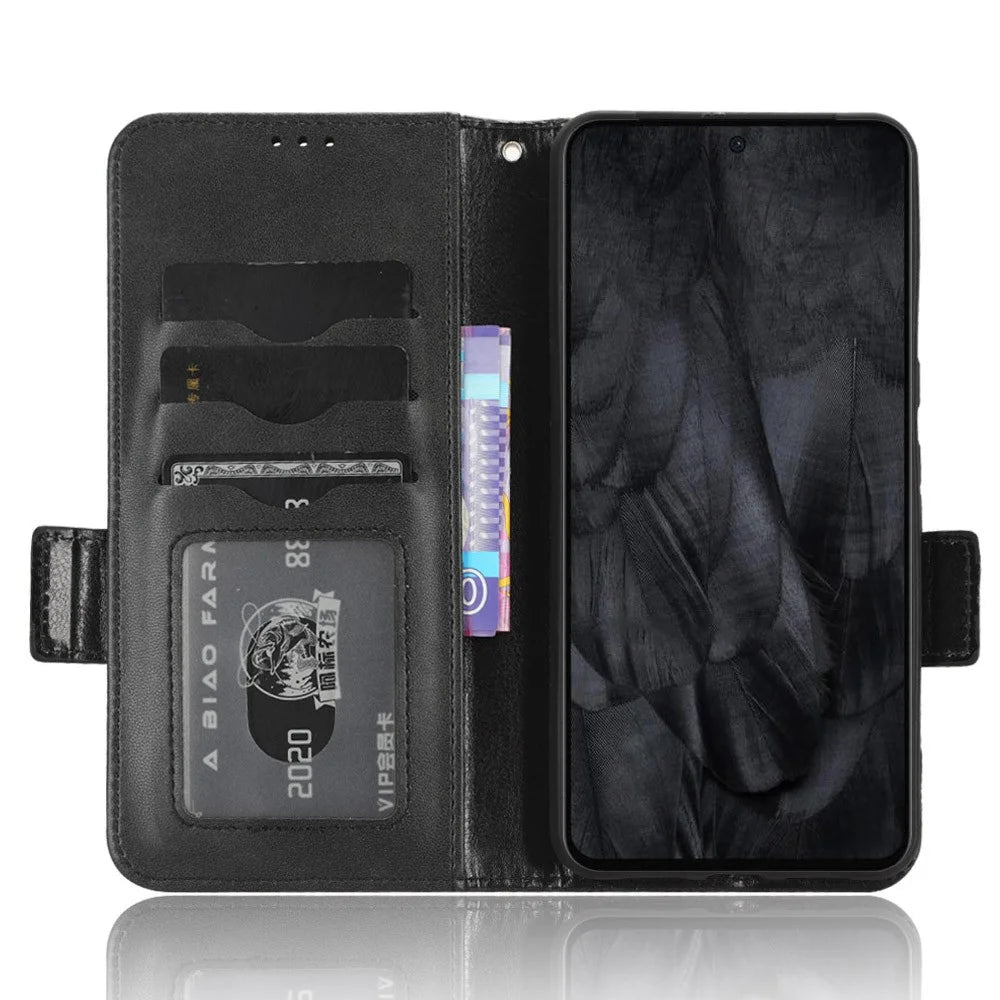 For Google Pixel 8 Pro Anti-Scratch Wallet Phone Case PU Leather Imprinted Triangle Stand Cover - Black - 2