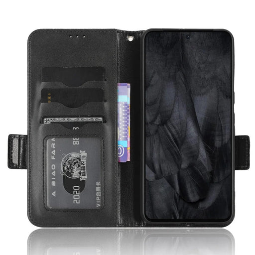 For Google Pixel 8 Pro Anti-Scratch Wallet Phone Case PU Leather Imprinted Triangle Stand Cover - Black - 2