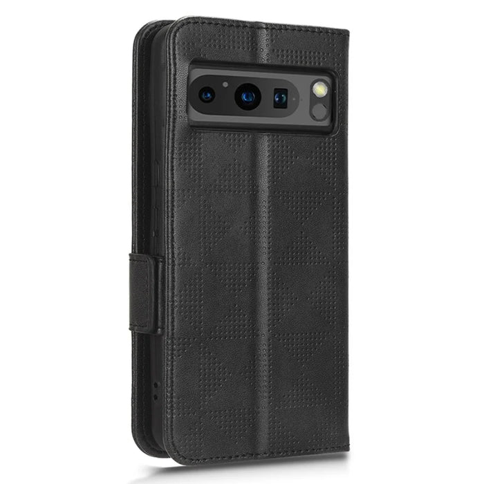 For Google Pixel 8 Pro Anti-Scratch Wallet Phone Case PU Leather Imprinted Triangle Stand Cover - Black - 6