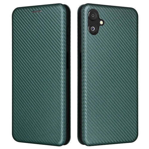Phone Case for Samsung Galaxy F14 5G PU Leather Carbon Fiber Texture Stand Cover with Card Slot - Green - 1