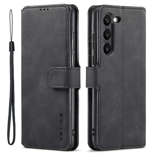 DG.MING For Samsung Galaxy S23 Retro PU Leather Stand Cover Shockproof Wallet Phone Case - Black - 1