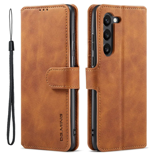 DG.MING For Samsung Galaxy S23+ Retro PU Leather Wallet Cover Full Protection Phone Case with Stand - Brown - 1