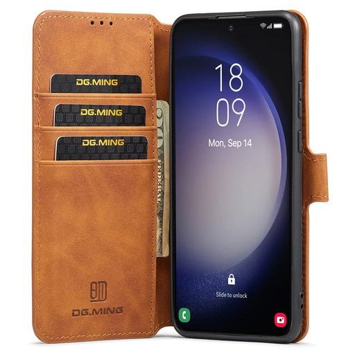 DG.MING For Samsung Galaxy S23+ Retro PU Leather Wallet Cover Full Protection Phone Case with Stand - Brown - 2
