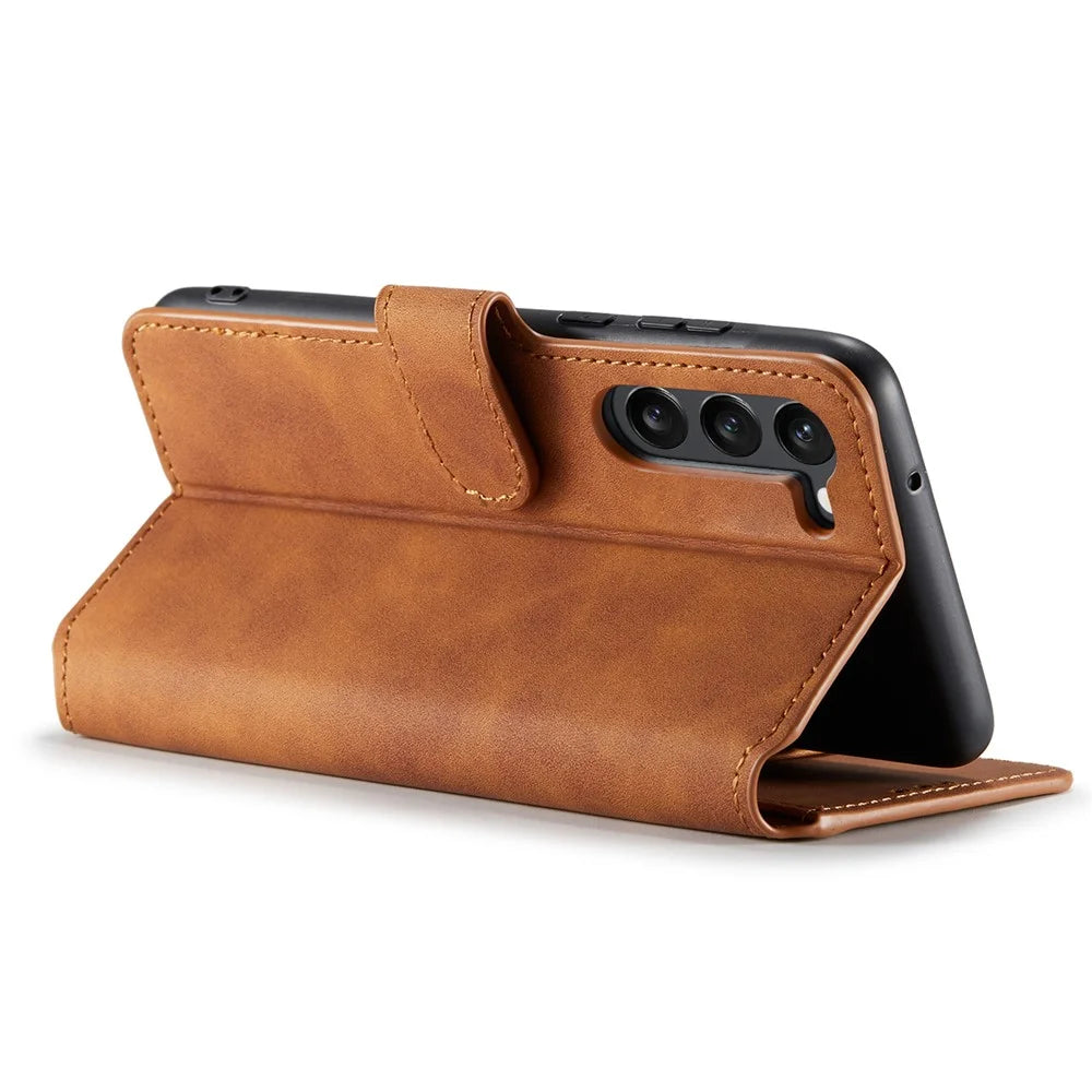 DG.MING For Samsung Galaxy S23+ Retro PU Leather Wallet Cover Full Protection Phone Case with Stand - Brown - 3