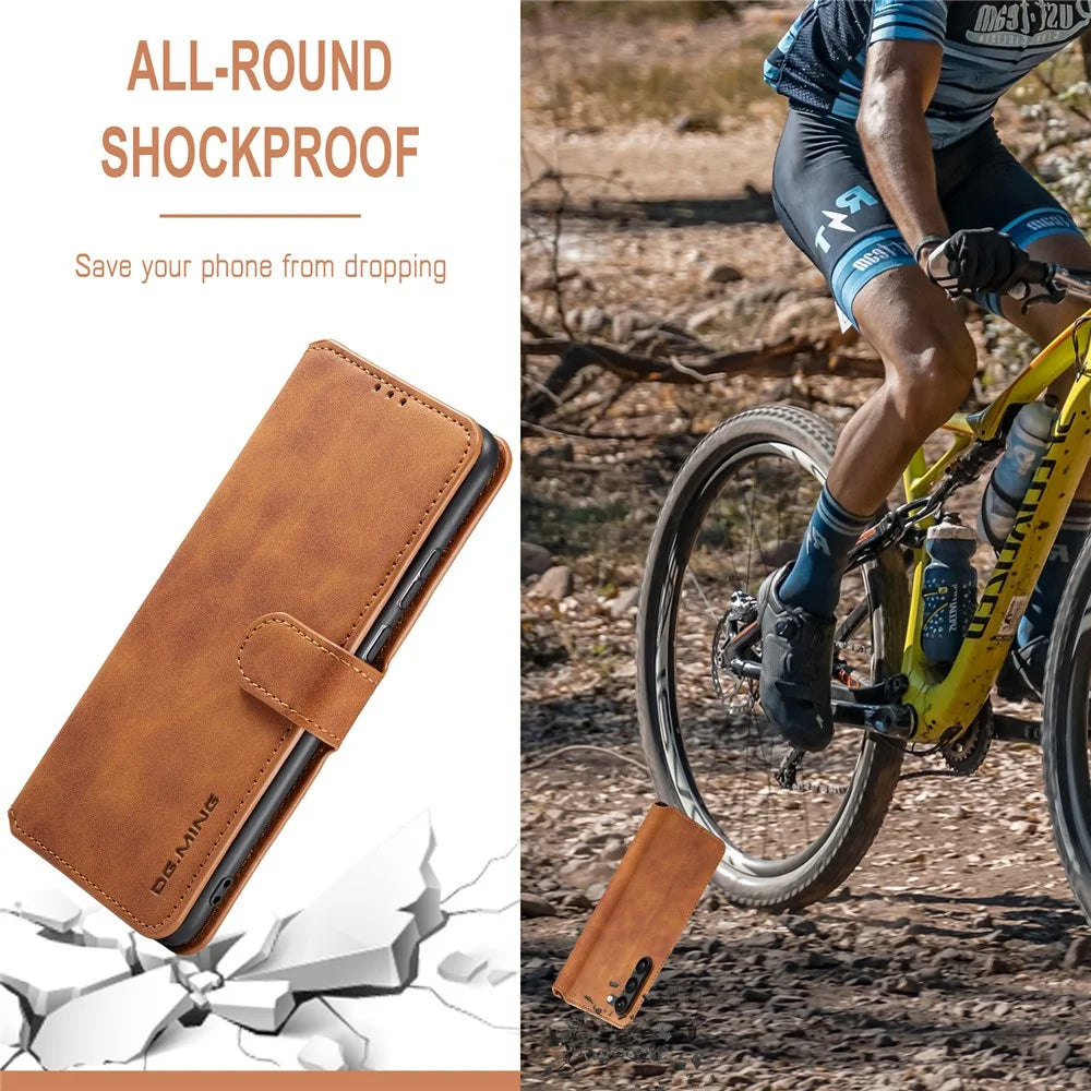 DG.MING For Samsung Galaxy S23+ Retro PU Leather Wallet Cover Full Protection Phone Case with Stand - Brown - 7