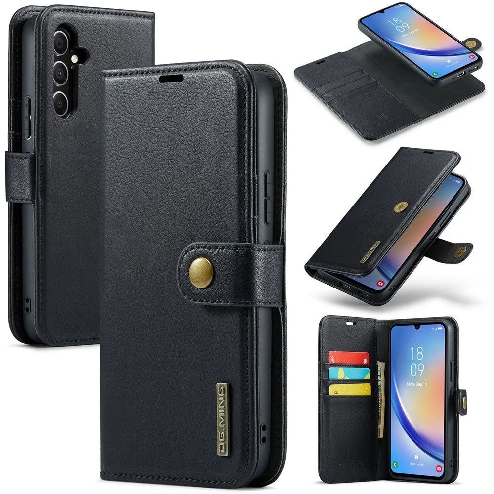 DG.MING For Samsung Galaxy A34 5G Detachable Magnetic Case Split Leather Phone Wallet Stand Drop-proof Cover - Black - 1
