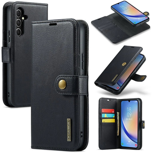DG.MING For Samsung Galaxy A34 5G Detachable Magnetic Case Split Leather Phone Wallet Stand Drop-proof Cover - Black - 1