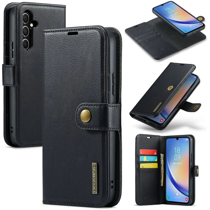 DG.MING For Samsung Galaxy A34 5G Detachable Magnetic Case Split Leather Phone Wallet Stand Drop-proof Cover - Black - 1