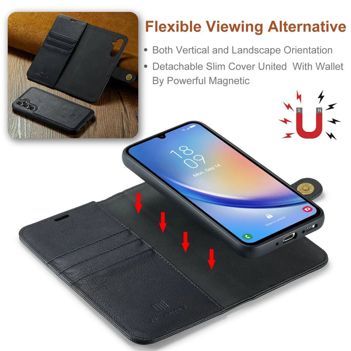 DG.MING For Samsung Galaxy A34 5G Detachable Magnetic Case Split Leather Phone Wallet Stand Drop-proof Cover - Black - 5