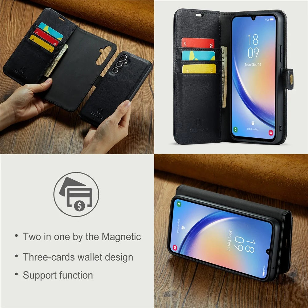 DG.MING For Samsung Galaxy A34 5G Detachable Magnetic Case Split Leather Phone Wallet Stand Drop-proof Cover - Black - 7