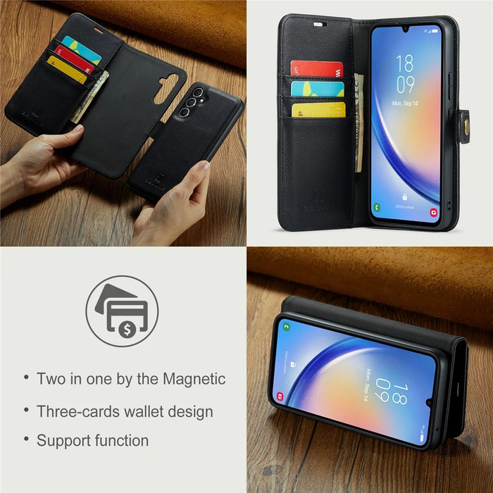 DG.MING For Samsung Galaxy A34 5G Detachable Magnetic Case Split Leather Phone Wallet Stand Drop-proof Cover - Black - 7