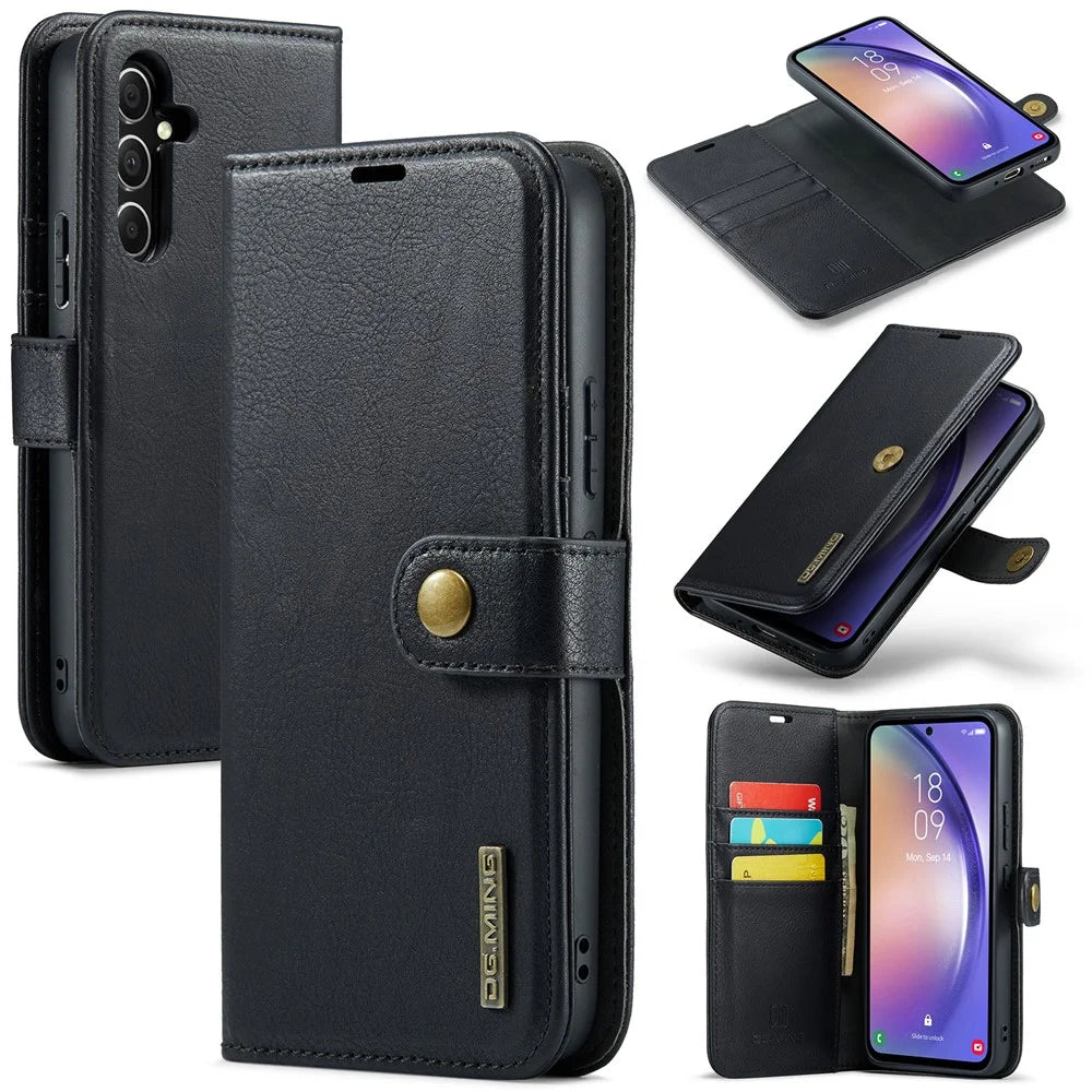 DG.MING For Samsung Galaxy A54 5G Split Leather Stand Wallet Phone Case Magnetic Detachable Protective Cover - Black - 1