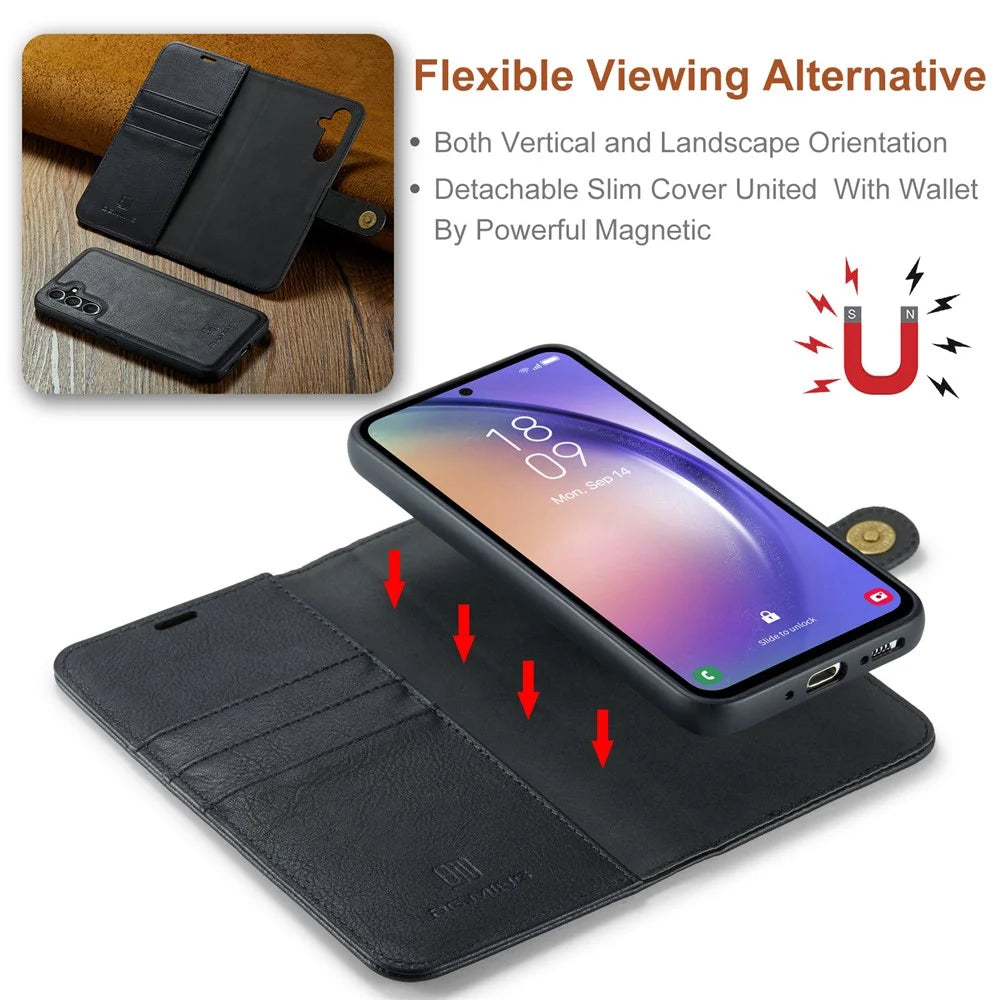 DG.MING For Samsung Galaxy A54 5G Split Leather Stand Wallet Phone Case Magnetic Detachable Protective Cover - Black - 5
