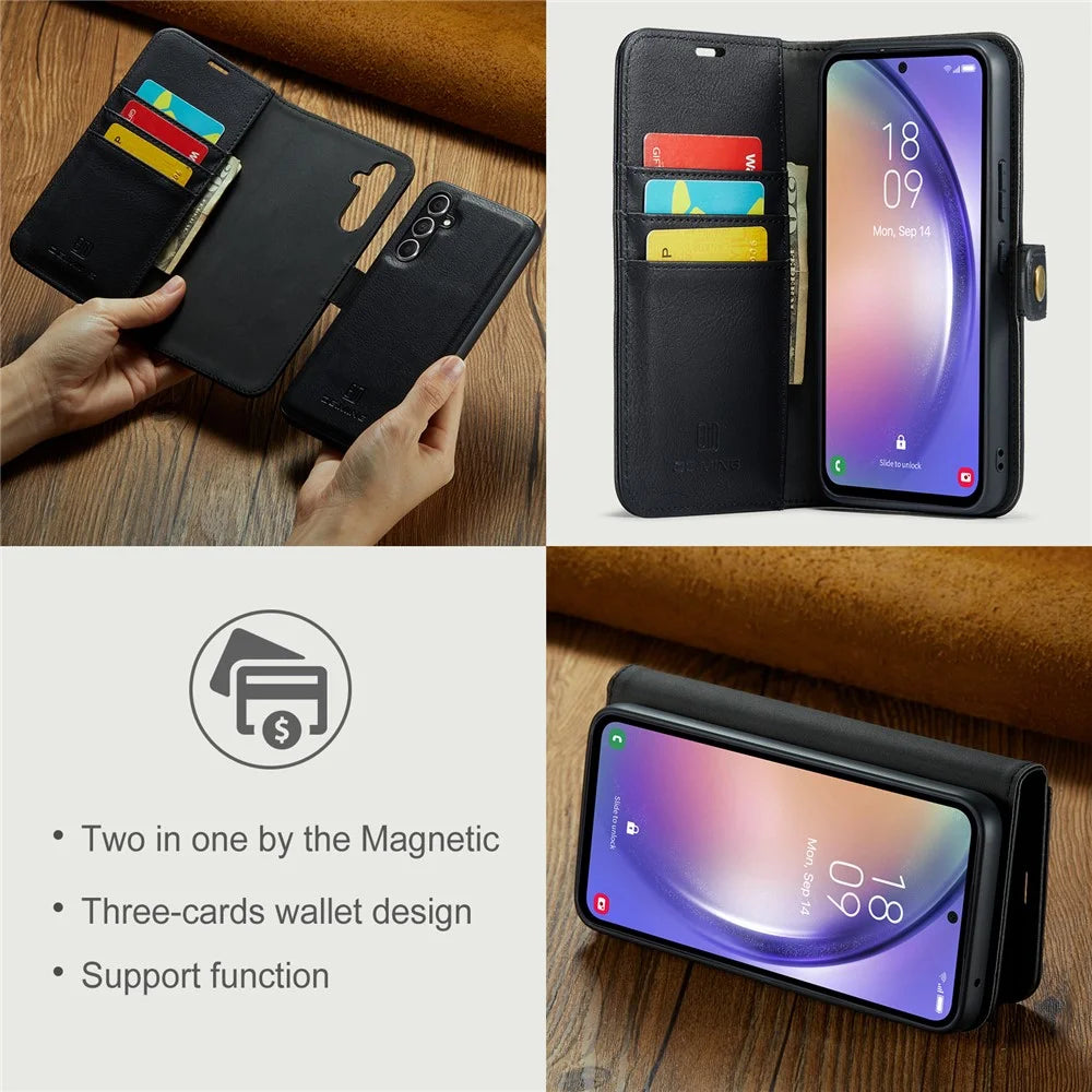DG.MING For Samsung Galaxy A54 5G Split Leather Stand Wallet Phone Case Magnetic Detachable Protective Cover - Black - 7