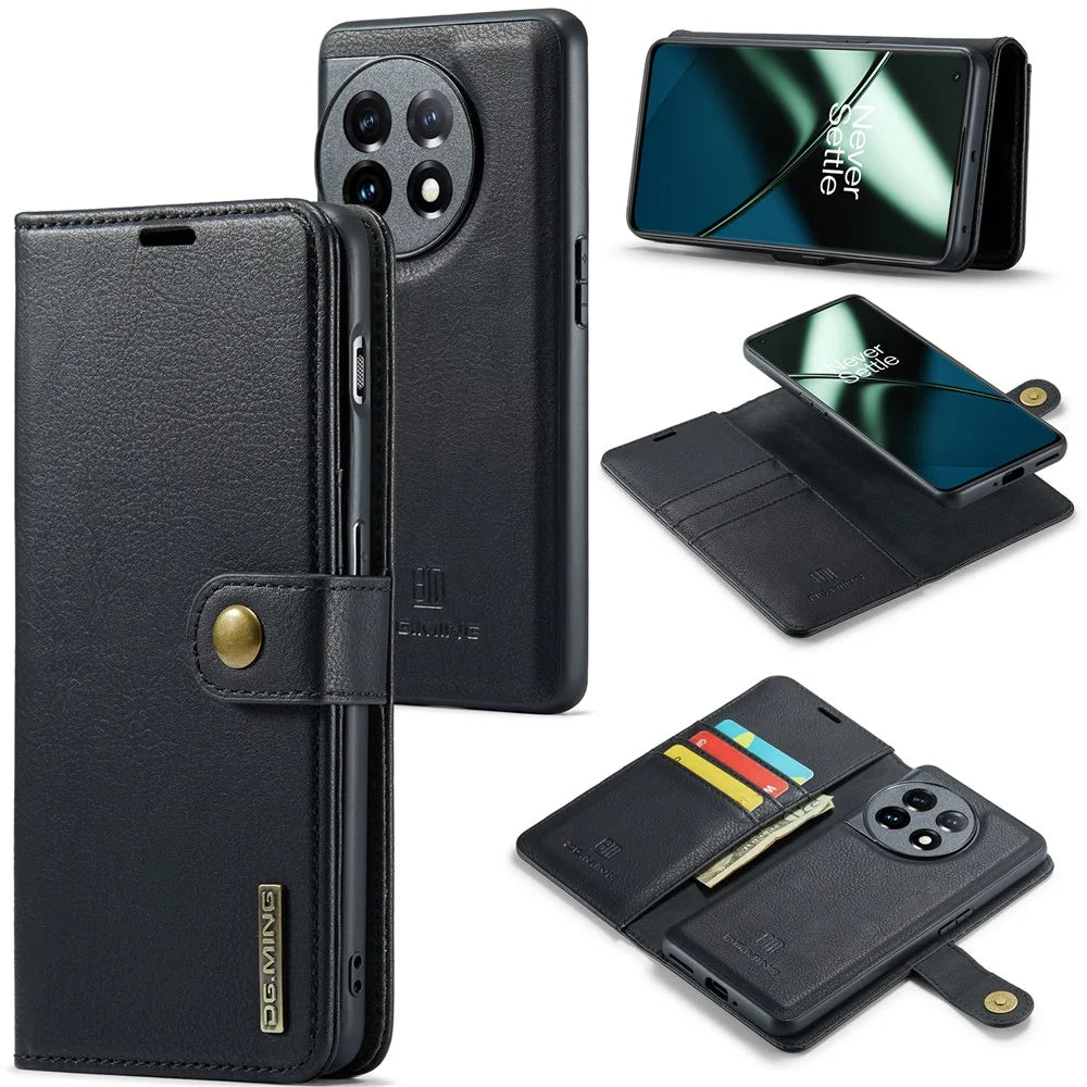 DG.MING For OnePlus 11 5G Detachable Magnetic Anti-drop Case Split Leather Wallet Stand Phone Cover - Black - 1