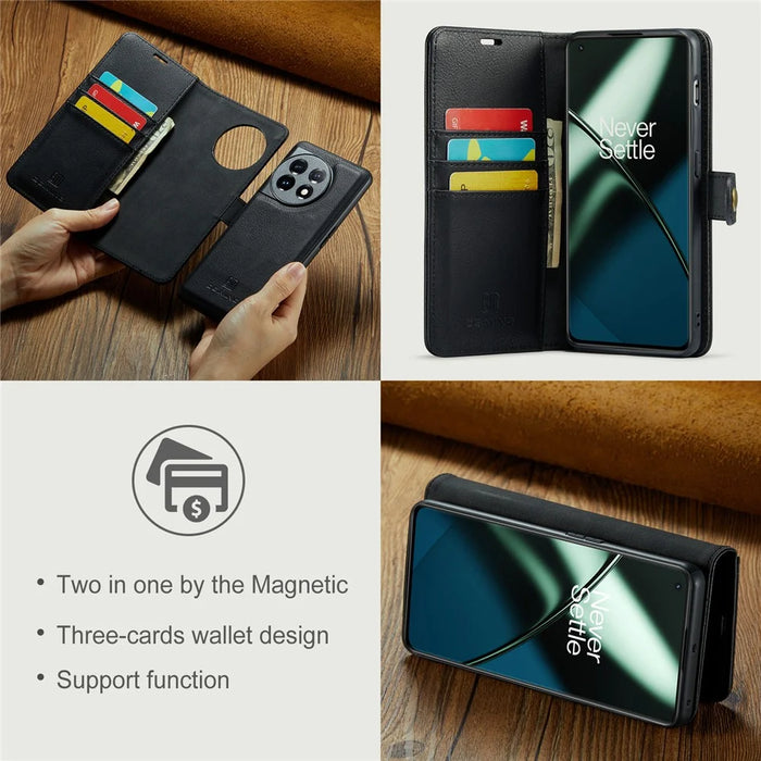 DG.MING For OnePlus 11 5G Detachable Magnetic Anti-drop Case Split Leather Wallet Stand Phone Cover - Black - 7