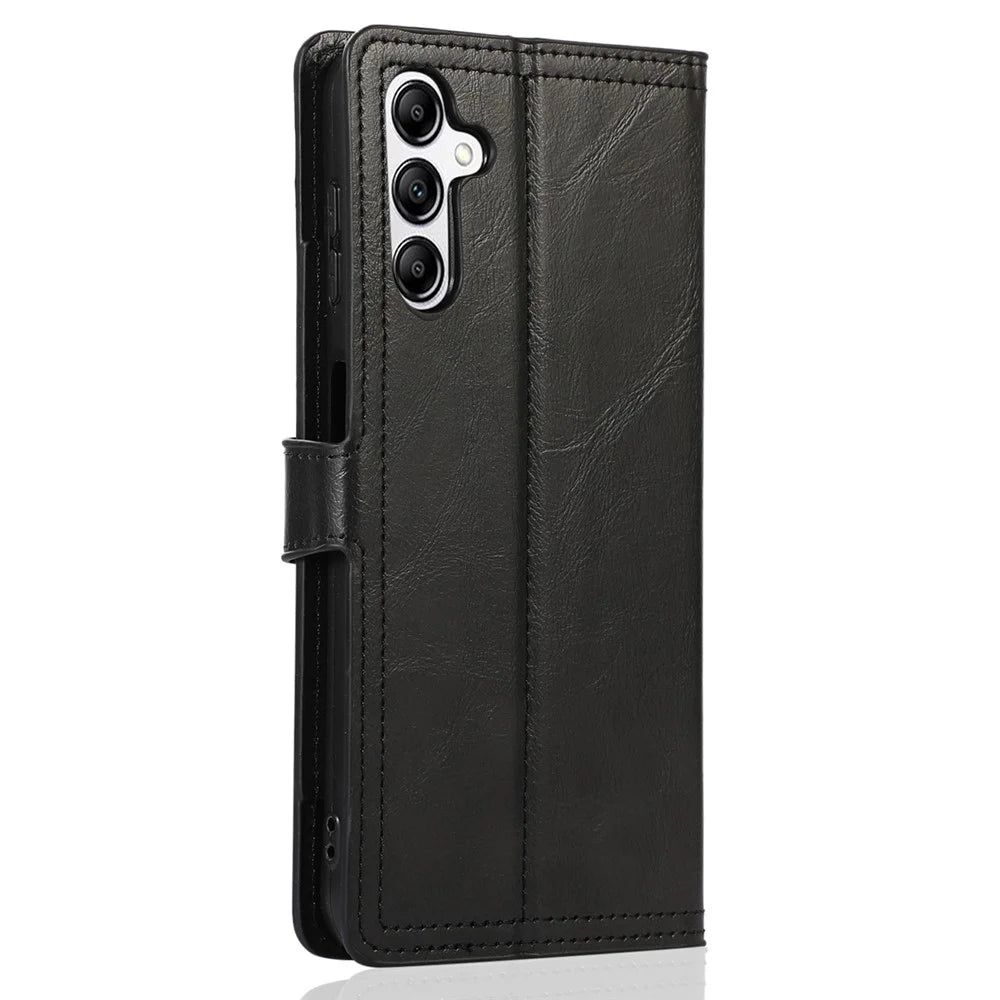 For Samsung Galaxy A14 5G / A14 4G PU Leather Magnetic Clasp Phone Cover Zipper Pocket Wallet Stand Case - Black - 7