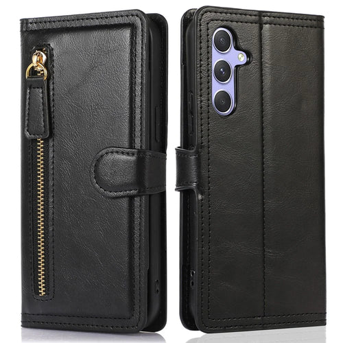 For Samsung Galaxy A54 5G PU Leather Wallet Drop-proof Case Zipper Pocket Flip Stand Phone Cover - Black - 1