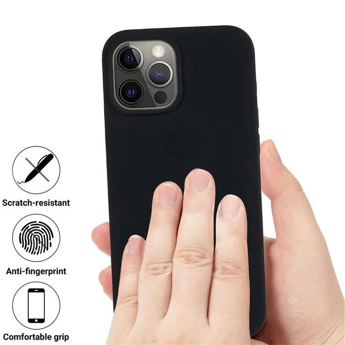 For iPhone 12 / 12 Pro Liquid Silicone Phone Case Soft Lining Anti-Scratch Phone Cover - Black - 2