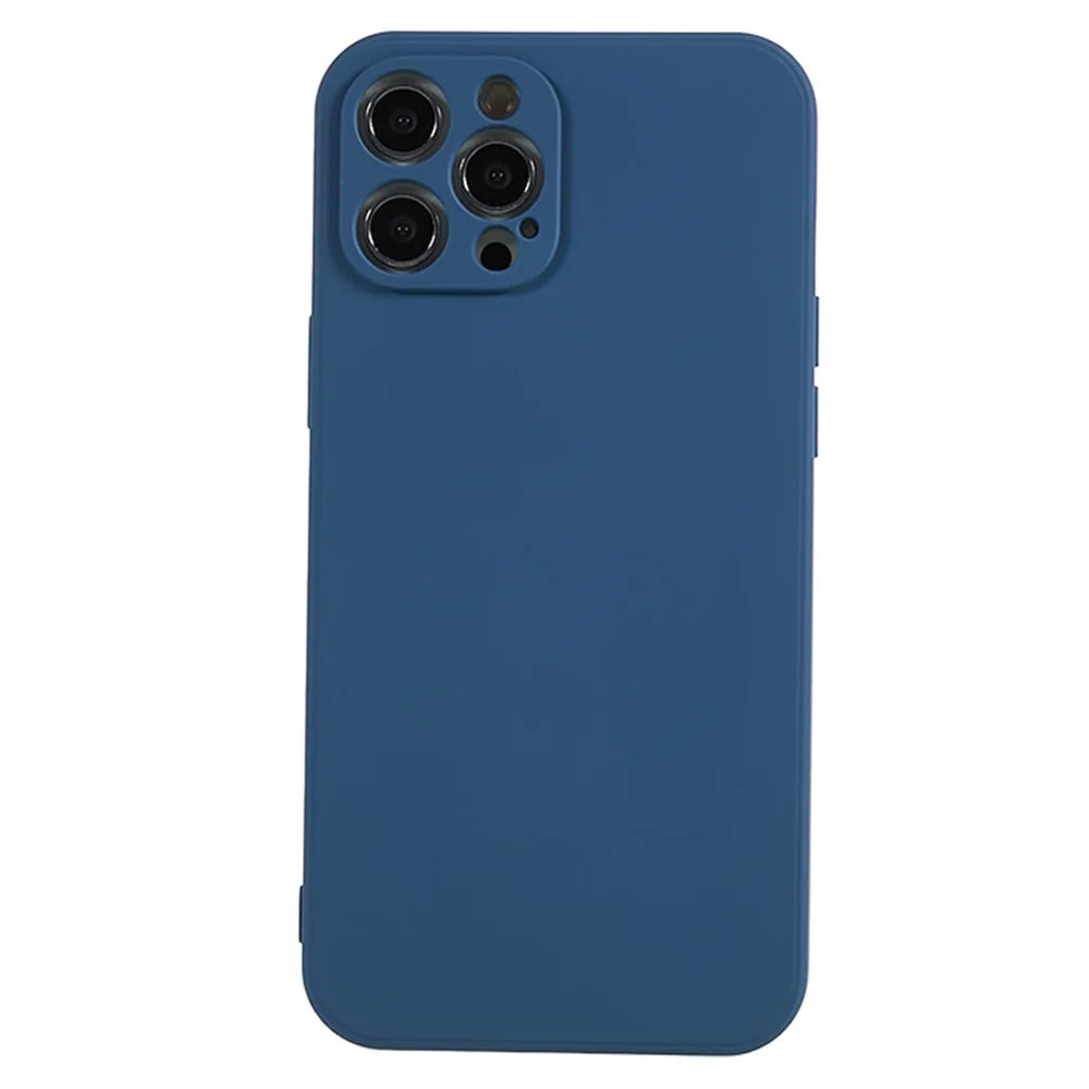 For iPhone 12 Pro Max 6.7 inch Soft TPU Drop-Proof Rubberized Cover Fiber Lining Cushion Phone Case - Sapphire - 1
