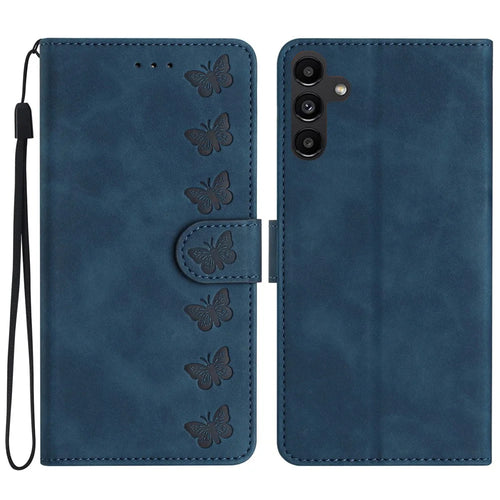 Leather Phone Case for Samsung Galaxy A54 5G Butterfly Imprinted Anti-drop Stand Shell Wallet Flip Cover - Blue - 1
