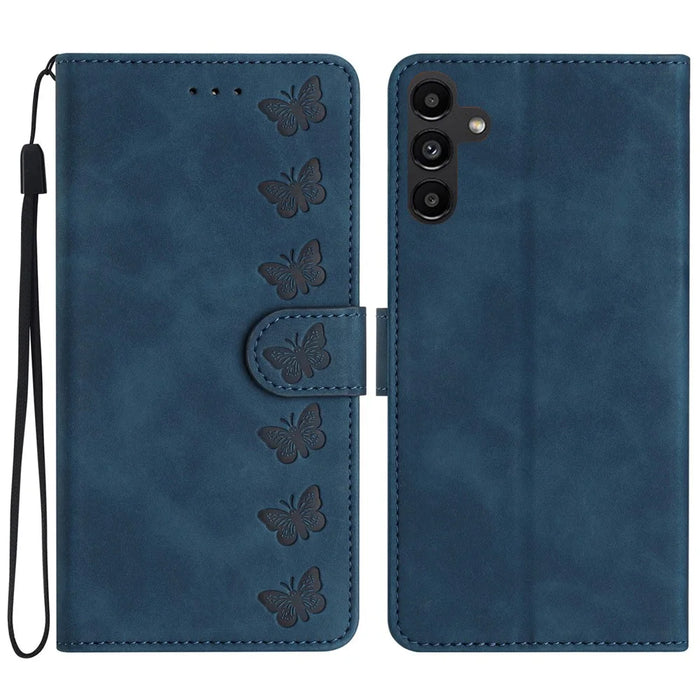 Leather Phone Case for Samsung Galaxy A54 5G Butterfly Imprinted Anti-drop Stand Shell Wallet Flip Cover - Blue - 1