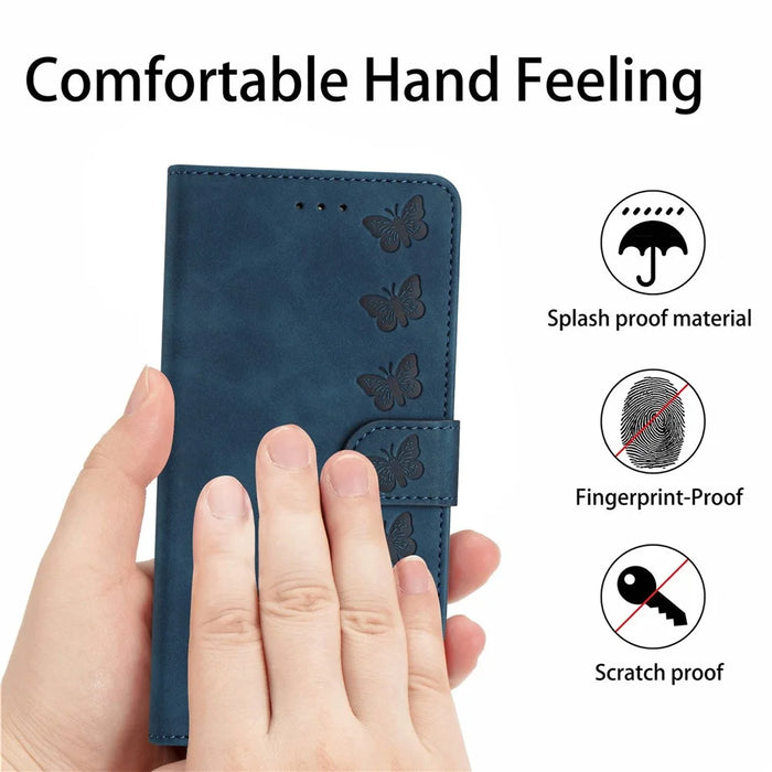 Leather Phone Case for Samsung Galaxy A54 5G Butterfly Imprinted Anti-drop Stand Shell Wallet Flip Cover - Blue - 6