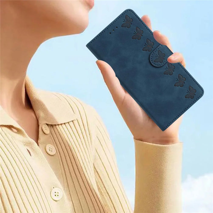 Leather Phone Case for Samsung Galaxy A54 5G Butterfly Imprinted Anti-drop Stand Shell Wallet Flip Cover - Blue - 7